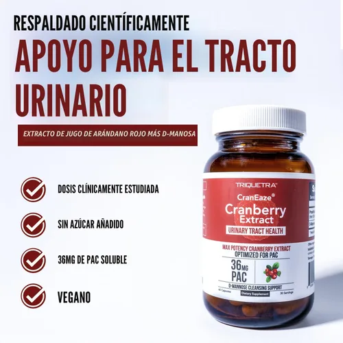 Miniatura 2 de CranEaze®: Extracto de Jugo de Arándano Plus D-Manosa – 36 mg PAC, 100% PAC Soluble - Apoya la Salud del Tracto Urinario – Las Píldoras de Arándano