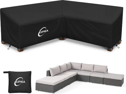 Miniatura 22 de Kipiea Funda para Sofá Seccional en Forma de L para Patio, Tela Oxford Resistente 420D, Funda Seccional para Exteriores con 6 Hebillas a Prueba
