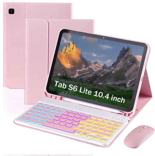 Miniatura 15 de Funda de teclado para Samsung Galaxy Tab S6 Lite de 10.4 pulgadas, teclado ligero desmontable con retroiluminación, funda delgada para tableta