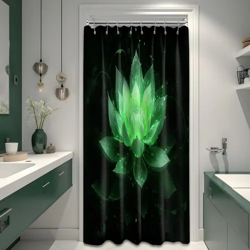 Miniatura 42 de Cortina de ducha con flores de loto negro y azul para decoración de baño, juego de cortinas decorativas de baño con estampado floral, tela
