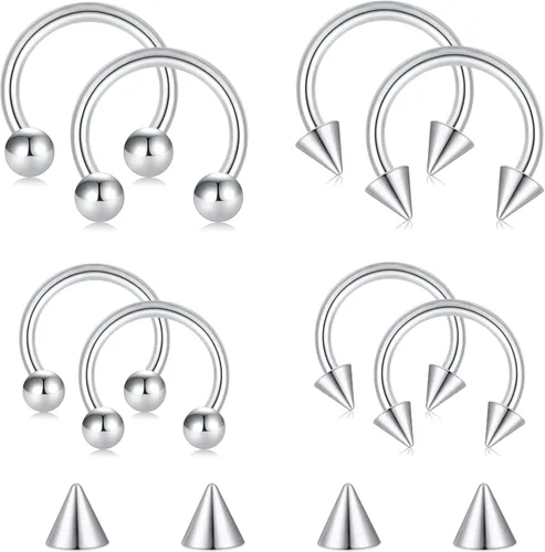 Miniatura 13 de D.Bella Anillos de herradura para el tabique de nariz de acero quirúrgico 16G 18G 20G Joyería de piercing para nariz, cartílago, hélix, tragus, aro