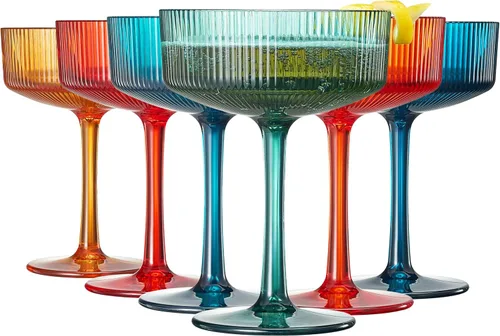 Miniatura 14 de Khen Juego de 4 vasos de cóctel vintage Art Deco inastillables de 8 onzas de acrílico transparente acanalado ondulado estilo europeo, copas
