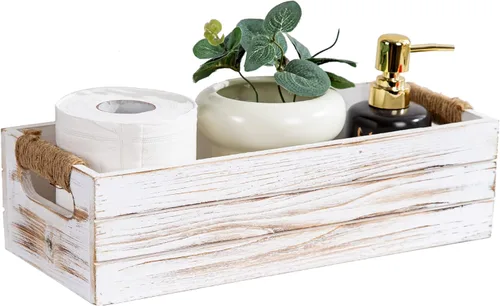 Miniatura 12 de TIMRIS Caja de almacenamiento de madera envejecida de granja, caja de decoración rústica para baño, cesta decorativa para tanque de inodoro Nice