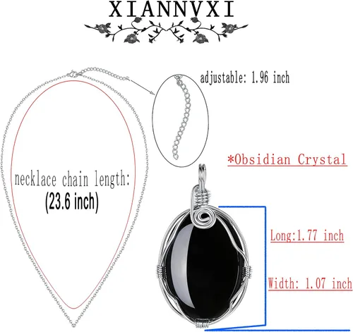 Miniatura 5 de XIANNVXI Collar de cristal curativo envuelto en alambre, collar con colgante de piedra ovalada, collar con dije de piedra preciosa natural