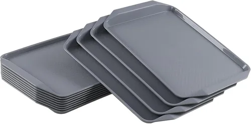 Miniatura 9 de Paquete de 12 bandejas de plástico para comida rápida, bandeja para servir cafetería, gris