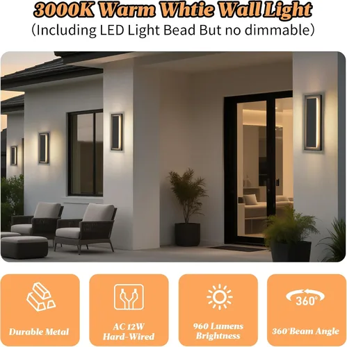 Miniatura 3 de Lámparas de porche delantero de 2 niveles, moderno aplique de pared negro para exteriores, luces exteriores LED impermeables de 15.7 pulgadas, luces