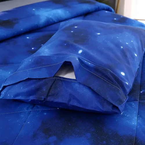 Miniatura 5 de SDIII Juego de edredón de 3 piezas azul de la galaxia tamaño matrimonial, edredón suave de microfibra ligero azul y rosa espacial tamaño Galaxia 1