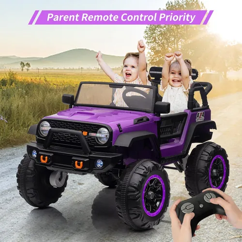 Miniatura 7 de Auto de juguete de 24 V, control remoto, 4 ruedas, auto eléctrico para niños pequeños, niños y niñas, vehículo motorizado de 2 plazas, color morado