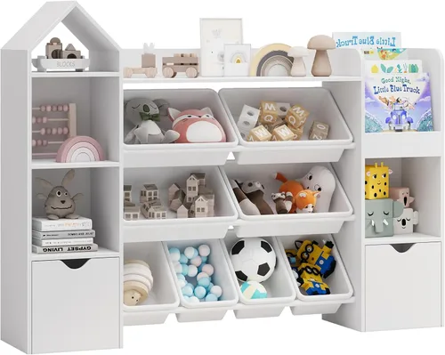 Miniatura 8 de Halitaa Organizador de almacenamiento de juguetes, estantería blanca con 8 contenedores de juguetes extraíbles, organizadores de almacenamiento