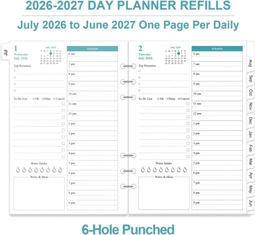 Miniatura 2 de Recambios de agenda 2026 para carpeta A5, agenda diaria y mensual de una página por día, de enero de 2026 a diciembre de 2026, lista de tareas