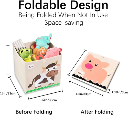 Miniatura 2 de 2 cajas de almacenamiento de juguetes, 13 x 13 x 13 pulgadas, contenedores plegables de tela para juguetes de animales, cesta para niños, bebés