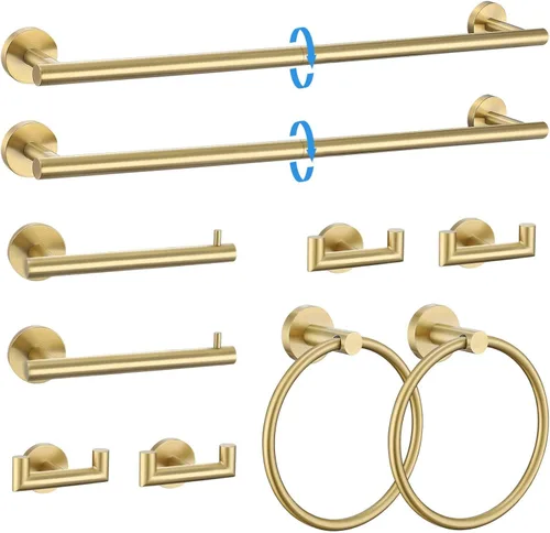 Miniatura 9 de Juego de 5 piezas de toallero, accesorios de baño de hardware de oro cepillado que incluye toallero de 60 cm, soporte de papel higiénico, anillo