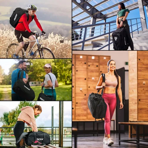 Miniatura 12 de RDX Bolsa de gimnasio de 50 litros con compartimento ventilado para zapatos, mochila todo en uno, bolsa de lona para deportes de fitness, artes