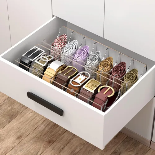 Miniatura 5 de Organizador de cinturón NIUBEE, soporte acrílico para cinturón para el clóset, caja de exhibición de 7 compartimentos para corbata y pajarita