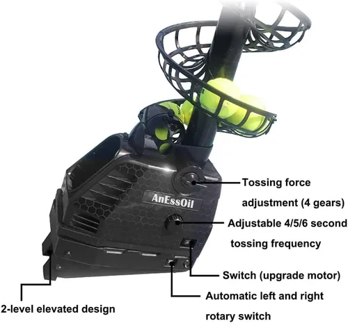 Miniatura 5 de Máquina de pelotas de tenis, lanzador de pelotas de tenis ajustable y portátil con lanzador de bolas de oscilación, máquina de servir de tenis