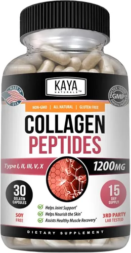 Kaya Naturals Polvo complejo de péptidos de colágeno múltiple para mujeres y hombres, vital para el cabello, la piel, las uñas y el
