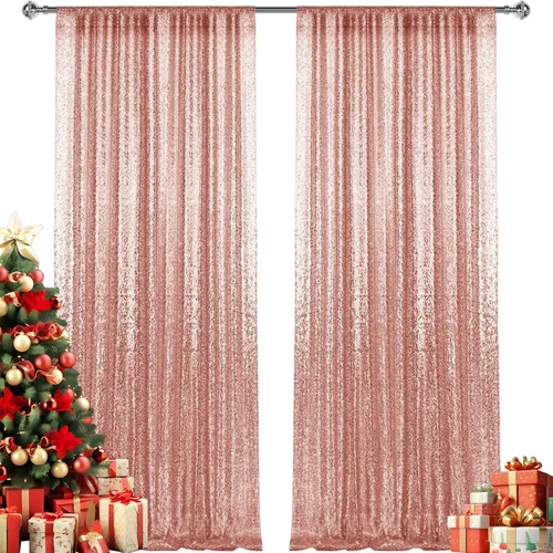 Miniatura 10 de 2 paneles de cortinas de fondo de lentejuelas verdes de 8 pies, cortinas de fondo de fotografía con purpurina para decoración de Navidad, boda