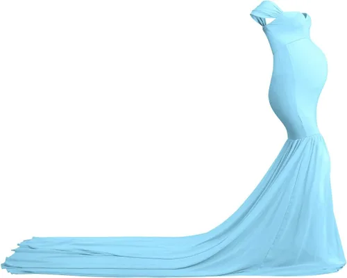Miniatura 4 de Vestido de maternidad para mujer para fotografía, sirena con hombros descubiertos, ajustado, vestido de gasa, holgado, para baby shower, maxi