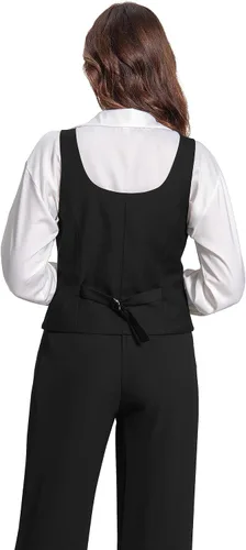Miniatura 5 de Foucome Chaleco de traje para mujer con doble botonadura con cuello en V a la moda, elegante chaleco casual para mujer