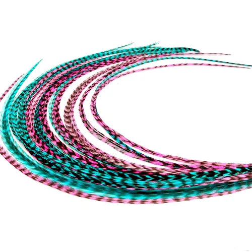 Miniatura 15 de 21 extensiones de cabello de color azul, kit de gallo de 9 a 14 pulgadas de largo, con 20 cuentas de microenlace, plumas 100% reales, estilo bohemio