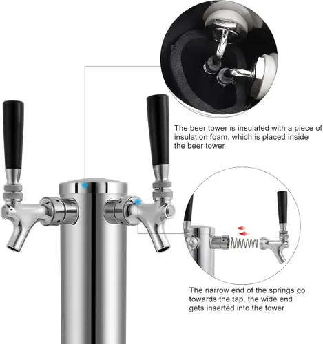 Miniatura 5 de Torre Kegerator Torre de cerveza de doble grifo, torre de cerveza de acero inoxidable con brida de 3 pulgadas, dispensador de torre de cerveza