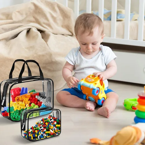 Miniatura 6 de Paquete de 9 bolsas de almacenamiento de juguetes de PVC transparente, bolsas de aseo impermeables, con cremallera, bolsas organizadoras de juguetes