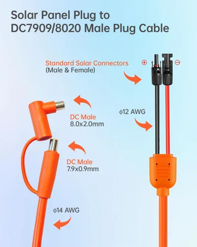 Miniatura 2 de Cable adaptador de conector solar de 9.8 ft a CC de 0.315 in, conector de cable solar de 12 AWG+14 AWG a DC8020/DC7909 compatible con Jackery