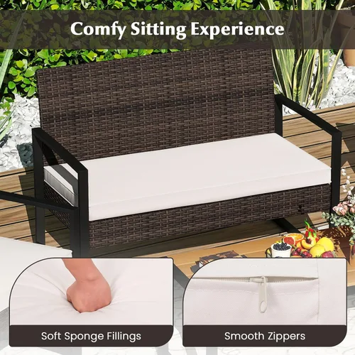 Miniatura 6 de Tangkula Juego de muebles de patio de 4 piezas, juego de conversación de ratán para exteriores con sillas acolchadas y mesa de centro de plástico