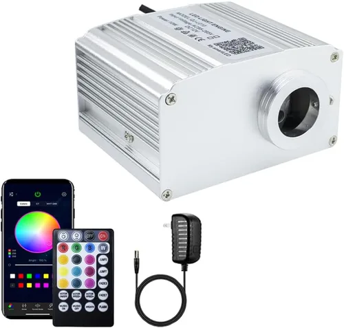 AZIMOM Caja de luz de estrellas de fibra óptica centelleante de 10 W, fuente de luz de fibra óptica RGBW activada por sonido, aplicación/control