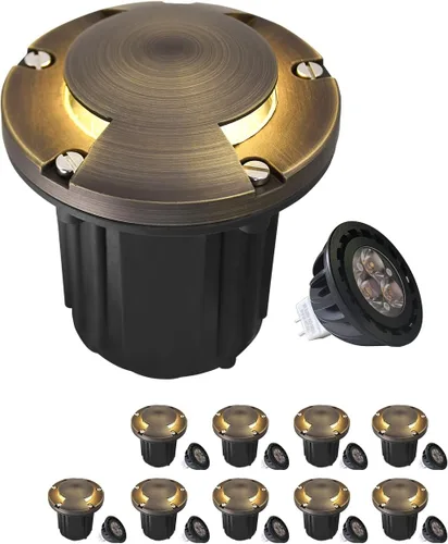 Miniatura 18 de MALORY Luces de Paisaje de Bajo Voltaje, (4.6''A) Cubierta Superior de Latón 12V Luces Empotradas en el Suelo para Exteriores, Iluminación LED