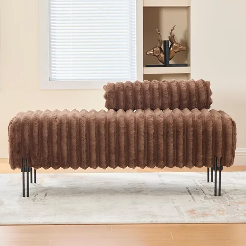 Miniatura 11 de NIOIIKIT Sofá de dos plazas moderno de 53.2", sofá acentuado tapizado con patas doradas y respaldo ajustable, pequeños sofás de felpa Teddy