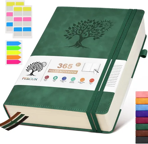Miniatura 30 de PERCUN Cuaderno de diario rayado B5 – Diarios grandes de cuero de 365 páginas para escritura de mujeres y hombres, cuaderno de tapa dura con páginas