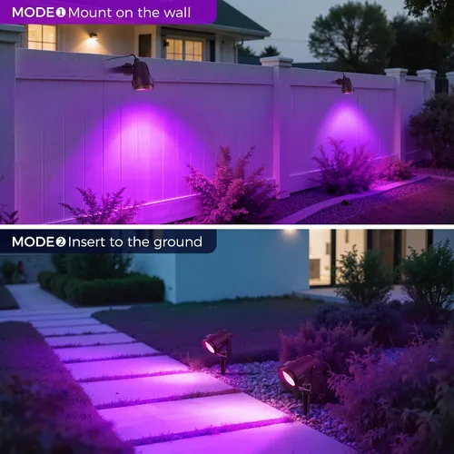 Miniatura 7 de L LOHAS LED Foco de Navidad al aire libre, luces de Halloween moradas para patio, encendido/apagado automático 5W 120V iluminación de paisaje