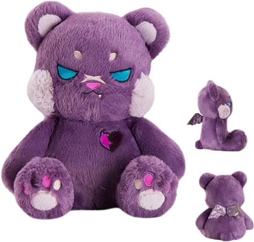 ELAINREN Oso de peluche morado gótico, animales de peluche espeluznantes de Halloween Oso de peluche de decoración de regalo/30 cm