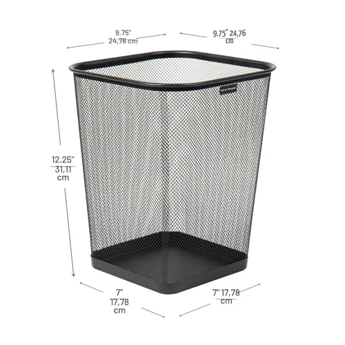 Miniatura 3 de Mind Reader Cubo de basura de malla, cesta de papel usado, cuadrado, oficina, malla metálica, 9.75 pulgadas de largo x 9.75 pulgadas de ancho x Negro