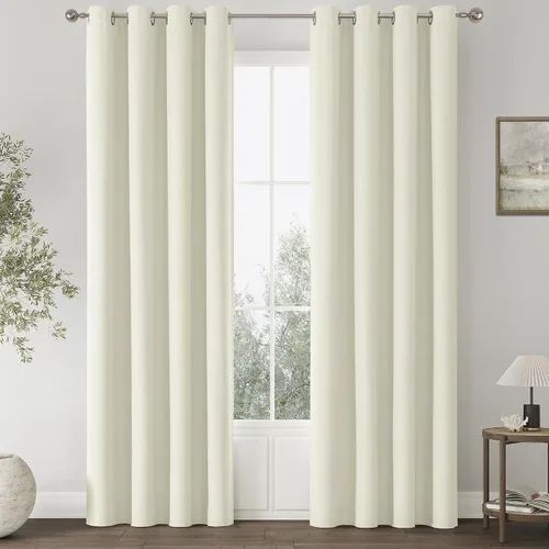 Miniatura 40 de ChrisDowa Cortinas 100% Opacas de Abedul Sólido de 45 Pulgadas de Largo, 2 Paneles para Dormitorio y Sala de Estar, Estilo Granja Oscurecedoras