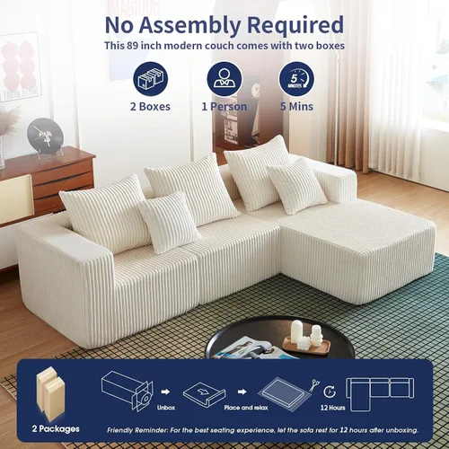 Miniatura 6 de Sofás seccionales de 102" para sala de estar, sofá nube sin estructura, sofá en forma de L con asiento profundo de gran tamaño, sofá cómodo