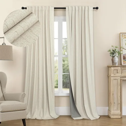 Miniatura 12 de Pitalk Cortinas cortas 100% opacas de lino para cafetería, 40 pulgadas de largo, 2 paneles, cortinas de puerta francesa para ventana, cortina