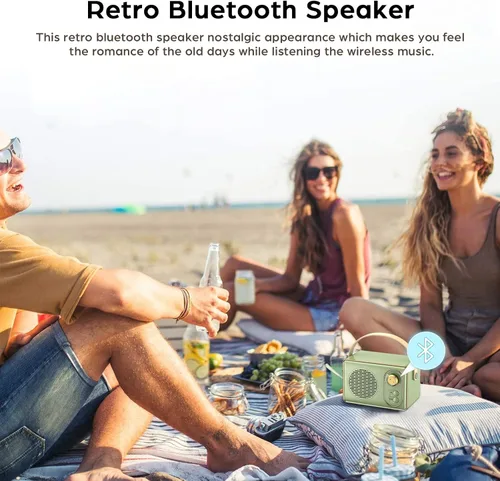 Miniatura 2 de Altavoz Bluetooth retro, JS-6414, Altavoz Bluetooth inalámbrico portátil vintage 5.0 con tarjeta TF U disco AUX, verde