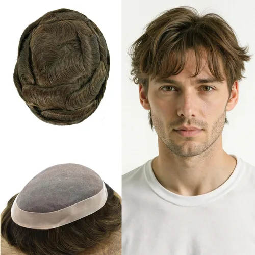 Miniatura 67 de Mens Toupee Hair Piece For Men Fine Mono Men Hair System Toupee For Men Hair Piece Real Human Hair System For Men Protesis Capilar Para Hombre 6x9
