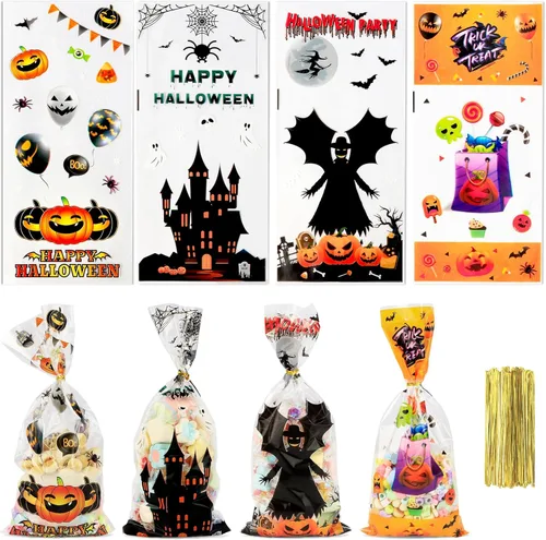 Miniatura 10 de Bolsas de regalo de otoño para Acción de Gracias, 100 piezas de bolsas de celofán para Acción de Gracias de otoño, bolsas de regalo de plástico