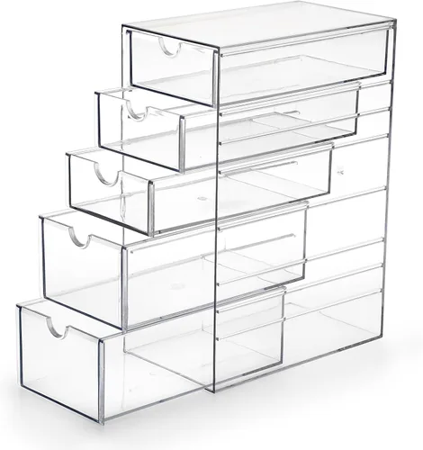 Miniatura 10 de Hipiwe Organizador de Cajones de Plástico Transparente Cajones de Escritorio con 6 Cajones Extraíbles Caja de Almacenamiento Compacta para Gabinete