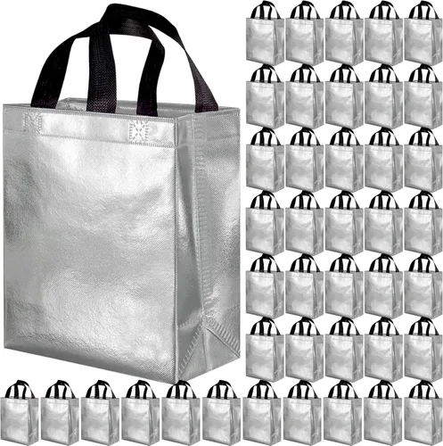Miniatura 7 de BLEWINDZ 100 bolsas de regalo reutilizables medianas con asas - Ideales para obsequios de fiestas y bolsas de compras (10 colores)