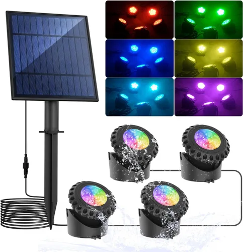 Miniatura 9 de T-SUN Luces de fuente solar sumergibles LED solares subacuáticas para estanque con cambio de color, focos de paisaje IP68 impermeables para jardín