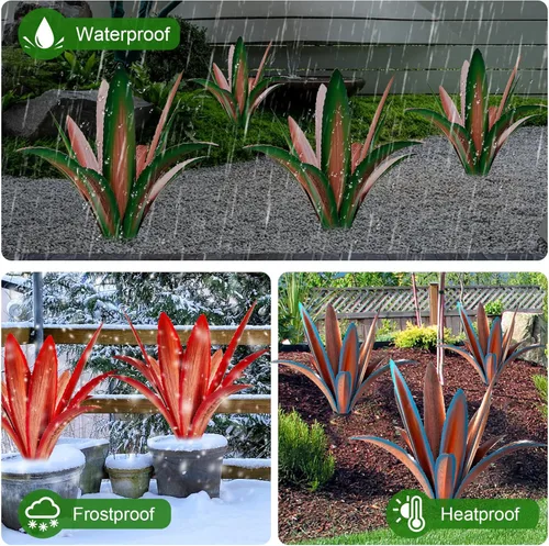 Miniatura 5 de TOMBABY Agave de Metal Agrandado Engrosado Resistente al Viento Arte de Jardín Planta de Metal Escultura Estatua de Jardín Rústico Decoración 12