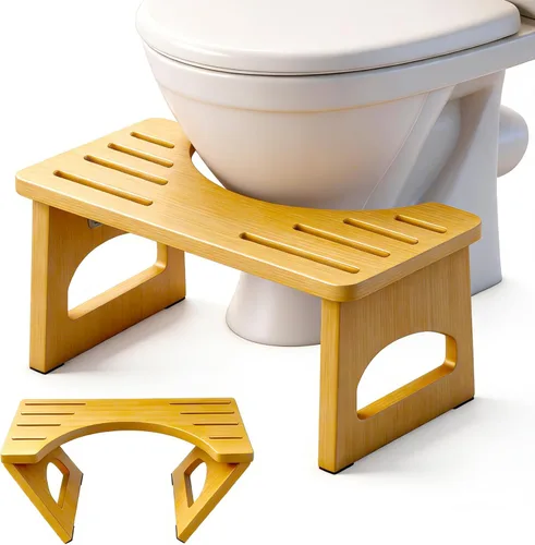 Miniatura 11 de JACNITAD Taburete de inodoro plegable, taburete de 7 pulgadas para baño, taburete de inodoro de bambú para adultos, taburete plegable