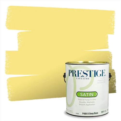 Miniatura 231 de PRESTIGE Pinturas Pintura Exterior e Imprimación En Uno, 1 Galón, Satinado, Pareja Comparable de Benjamin Moore* Amarillo* 320BM-PCM