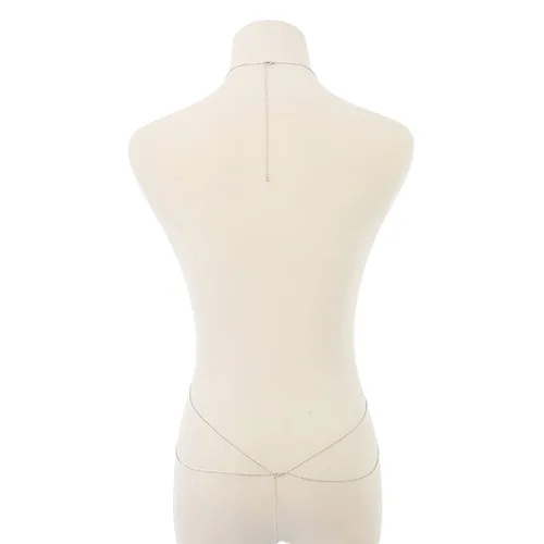 Miniatura 4 de Bounzhi Cadena de cuerpo sexy de plata con diseño de cruz de bikini en la cintura del vientre y cadenas de cuerpo con borla de estrella, collar