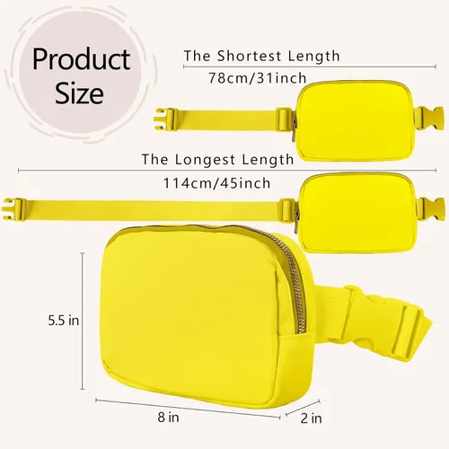 Miniatura 5 de VOROLO Riñonera para mujeres y hombres, bolsa cruzada, bolsa de cinturón con correa ajustable, Amarillo, Talla única