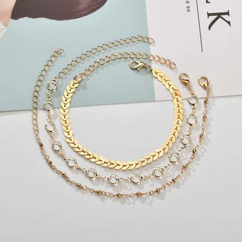 Miniatura 5 de Zoestar Pulsera para el tobillo de tres capas Cadena con hojas, accesorios de joyería para pie, para mujeres y niñas